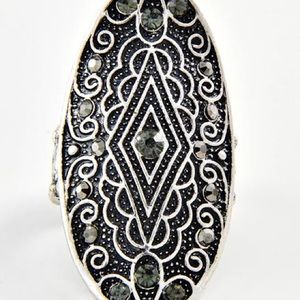 Black Marcasite Long Vintage Look Ring